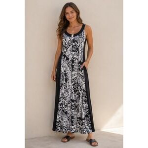 Timeless Neutral Flowy Travel Ready Casual Comfort Peter Nygard Maxi Dress Sz L